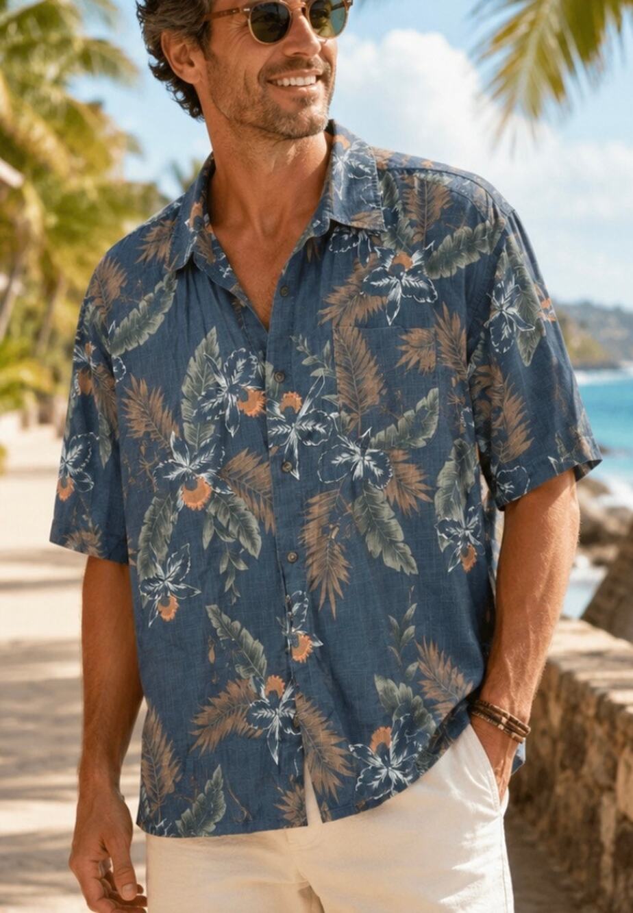 Cotton Works hawiian tropical luau button up summer vacation beach men’s 2XL